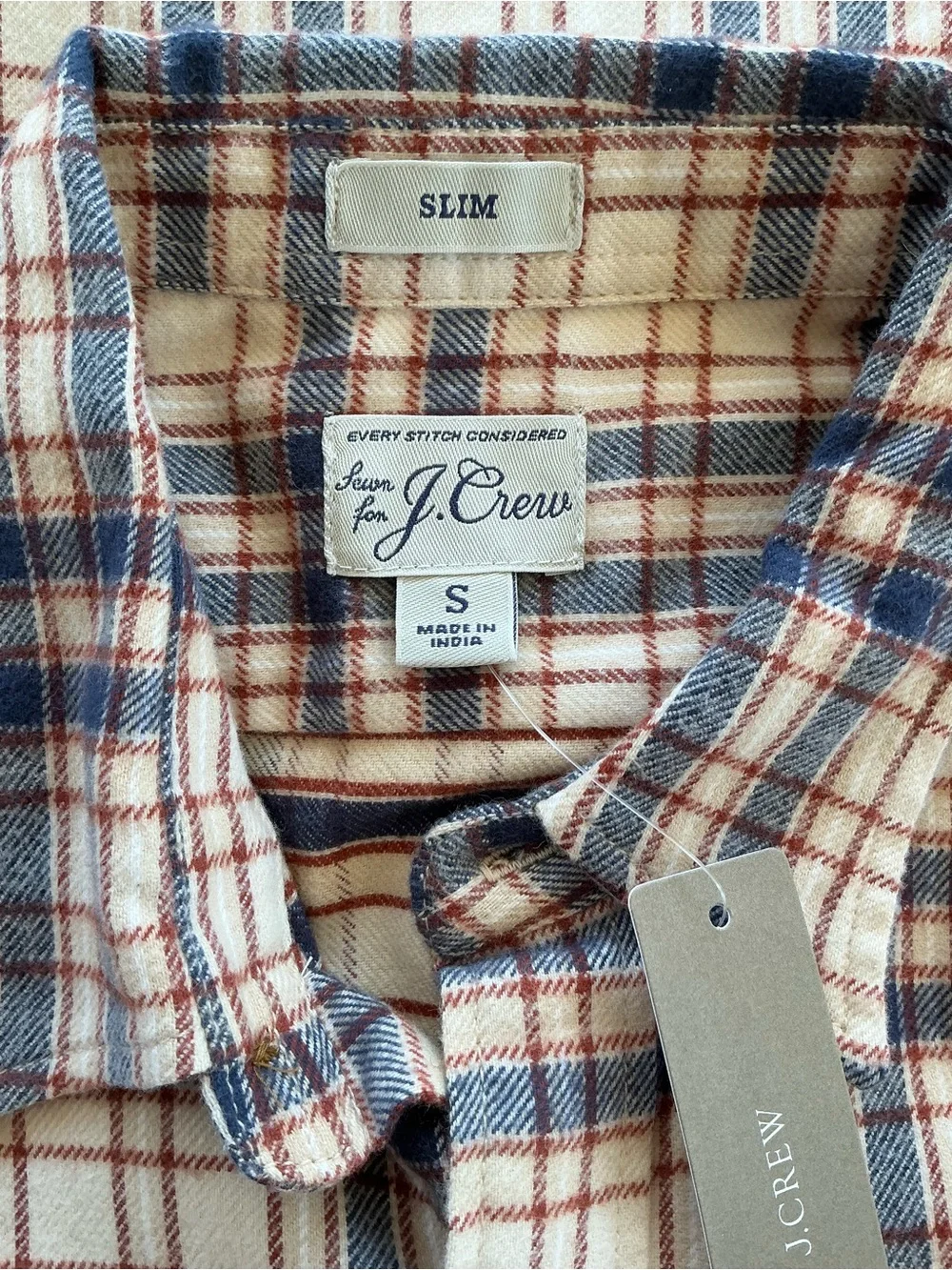 J. Crew Plaid Button-Down Shirt in Cream, Blue & Brown